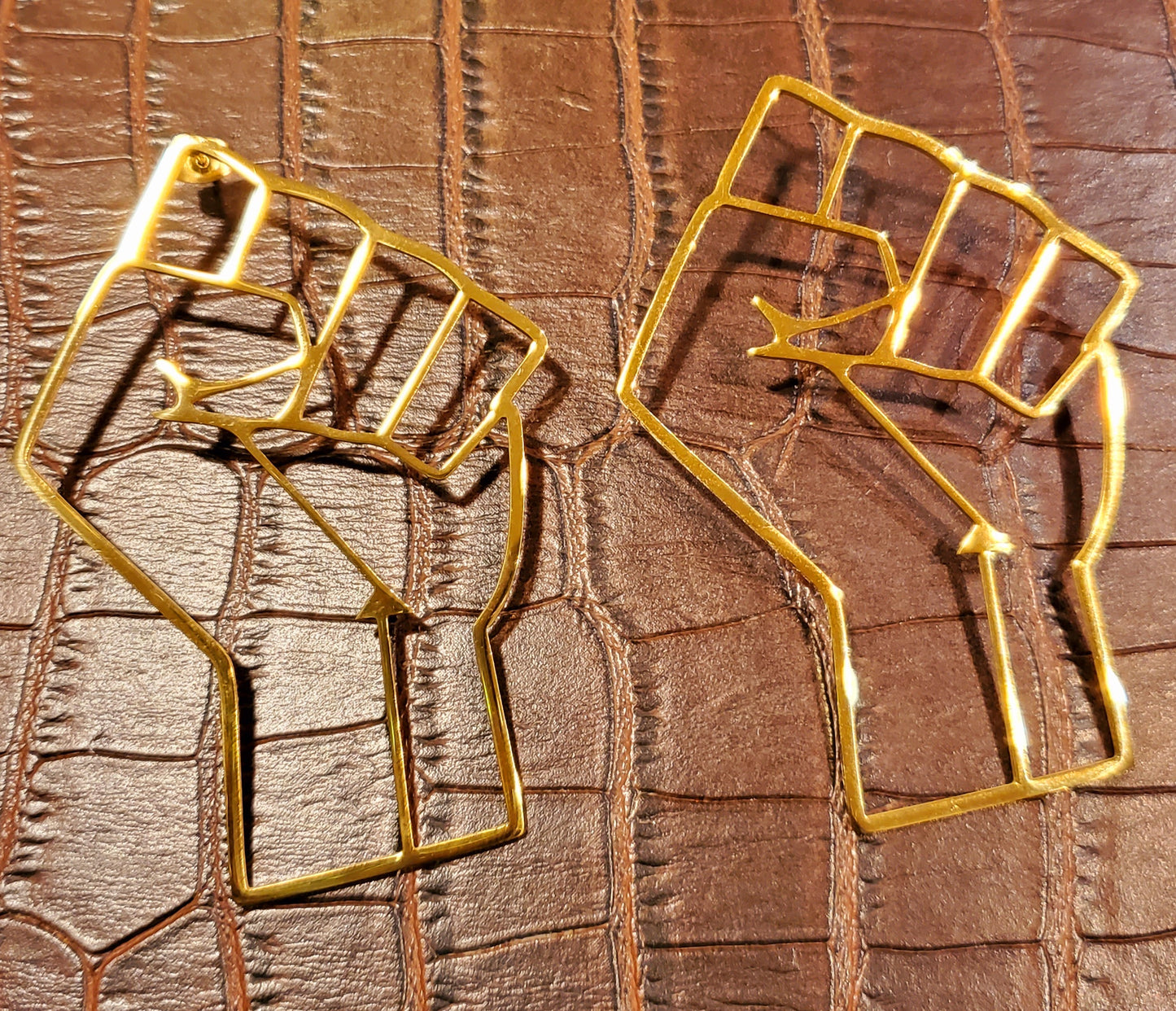 Raised Fist - Gold or Silver Outline Earrings- LARGE