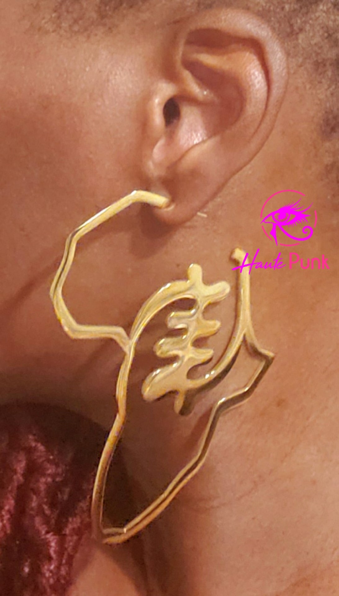 AFRICA Map Gold Continent Outline with Gye Nyame Earrings