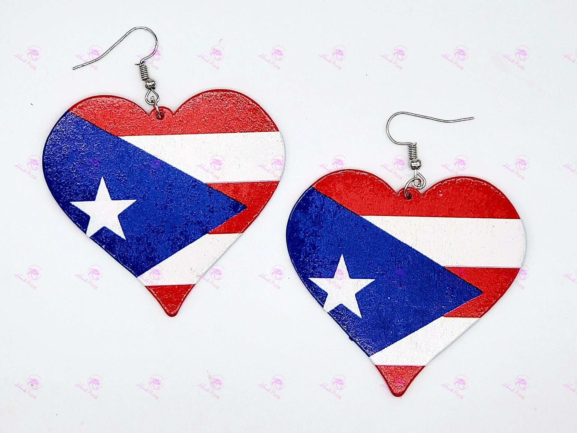 PUERTO RICAN Flag Heart Earrings
