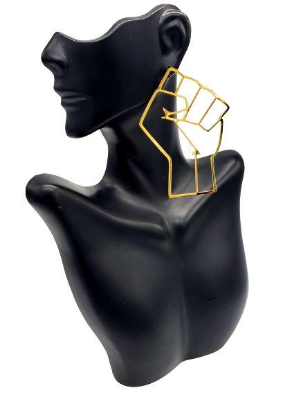 Raised Fist - Gold or Silver Outline Earrings- LARGE