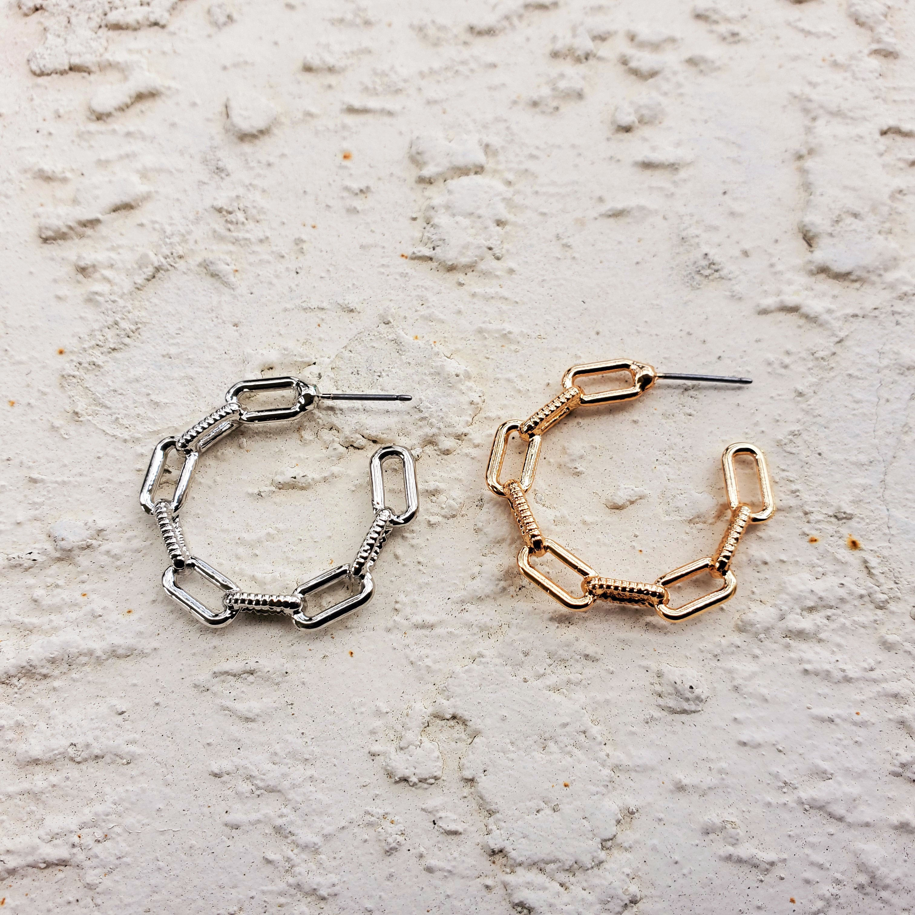 Small Chain Hoop Earrings - 2 Pair Set