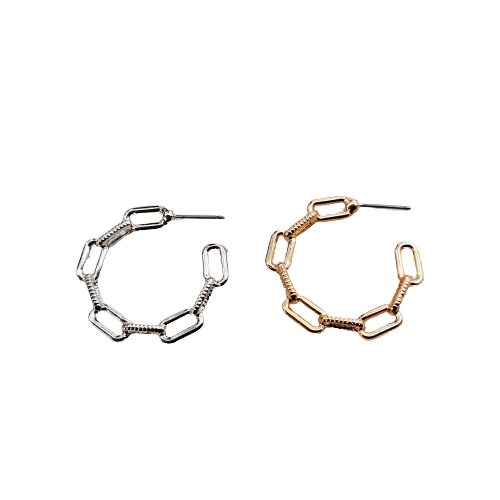 Small Chain Hoop Earrings - 2 Pair Set